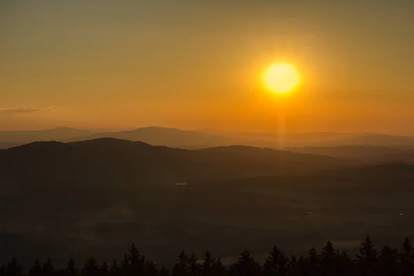 Amazing Sunset Hills Sun Kravi Mountains Czech Landscape — Stock Photo, Image