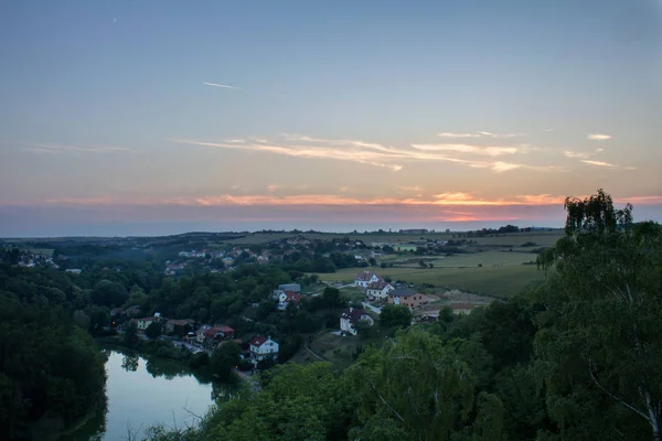 View Ales Lookout Small Village Unetice Sunset Czech Landscape — Stock Photo, Image