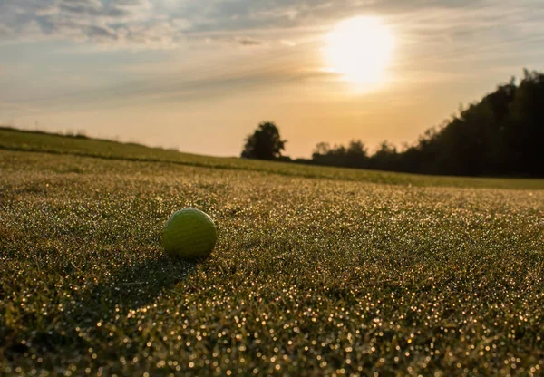 Deatil Terrain Golf Avec Des Balles Lever Soleil — Photo