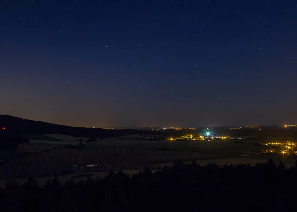 Cielo Notturno Con Villaggio Mric Paesaggio Ceco — Foto Stock