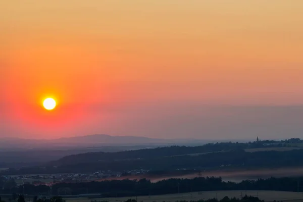 Pôr Sol Agradável Colinas Perto Ceske Budejovice Paisagem Checa — Fotografia de Stock