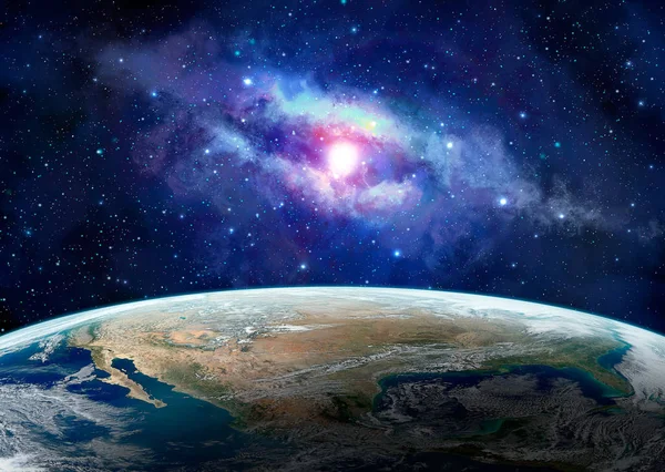 Utrymme Scen Jorden Planet Med Blå Vintergatan Element Nasa Rendering Royaltyfria Stockbilder