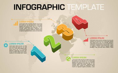 Modern renkli infographics seçenekleri şablon vektör renkli 3d numaraları ve noktalı Dünya Haritası