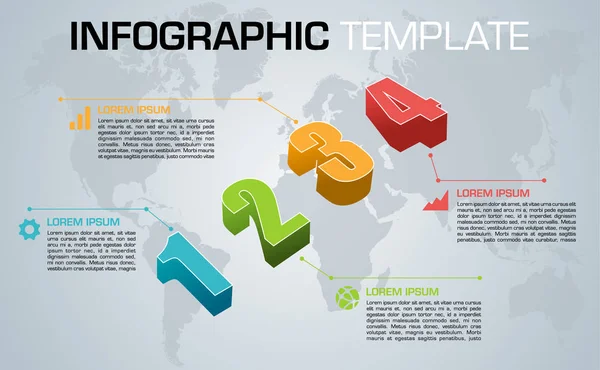 Vetor Modelo Opções Infográficos Coloridos Modernos Com Números Coloridos Mapa — Vetor de Stock