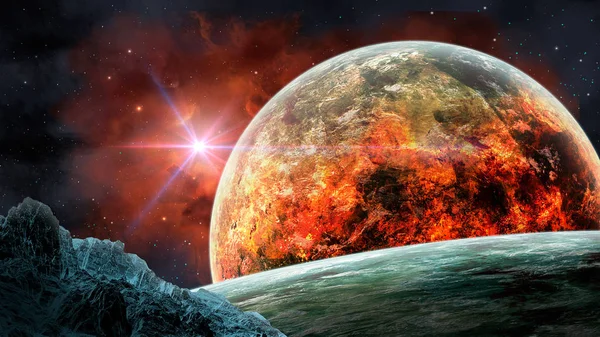 장면입니다 화재와 소행성에서 Nasa에서 요소입니다 렌더링 — 스톡 사진