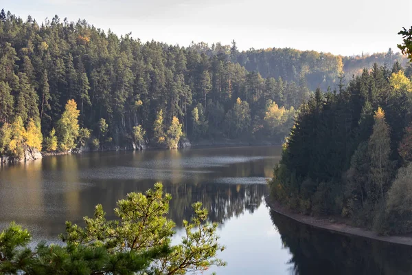 Schiereiland Dam Rimov Met Kleurrijke Herfst Bomen — Stockfoto