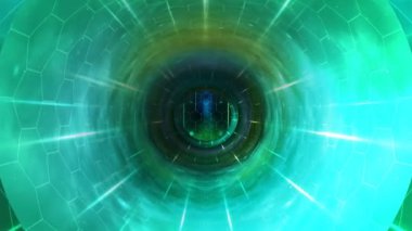 Yeşil fütüristik tünel altıgenler ve ışık ışınları