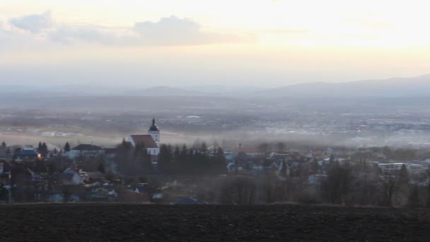 Hava Görünümünde Kış Günbatımı Ceske Budejovice Için — Stok video