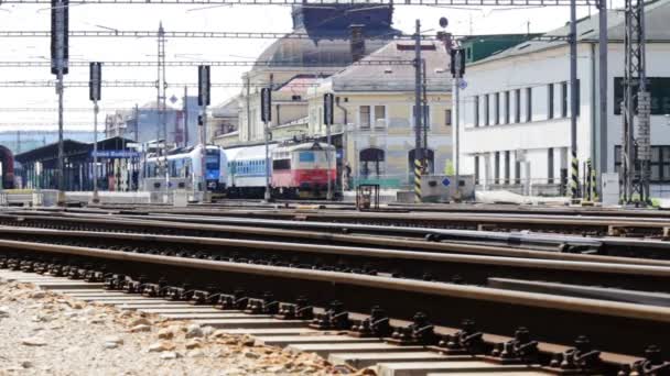 Zaman Atlamalı Ceske Budejovice Içinde Ana Stasyonu Tren — Stok video