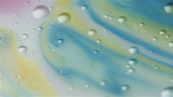 Mélange Abstrait Couleurs Dans Lait Huile Avec Bulle — Video