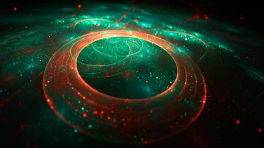 Soyut 3d fraktal renkli daireler illüstrasyon mavi ve kırmızı renk