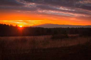 Dağ orman, Çek manzara ile üzerinde güzel günbatımı