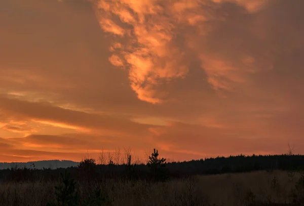 Amazing Sunset Clouds Land Silhouette — Stock Photo, Image