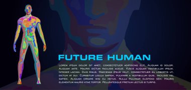 Mavi degrade renkli vektör gelecekteki insan vücudunda