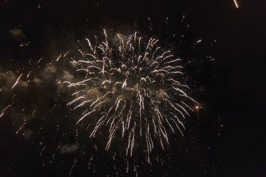 Gece karanlık gökyüzü üzerinde renkli havai fişek