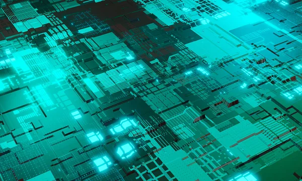 Abstrakter High Tech Hintergrund Für Elektronische Leiterplatten Pcb Cyan Farbe — Stockfoto