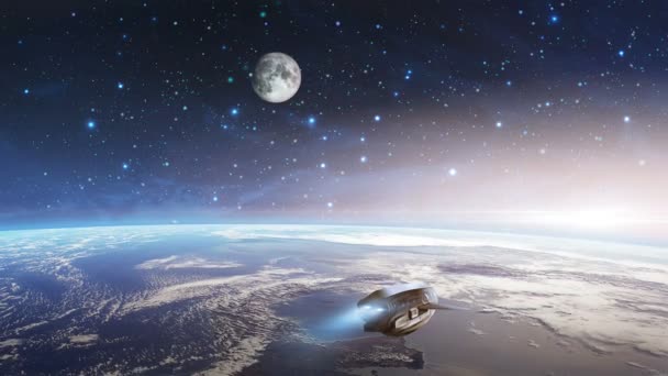 渲染镜头与地球与月亮和宇宙飞船 — 图库视频影像