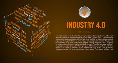 Industr hakkında terimler ile 3d küp vektör arka plan kelime bulut