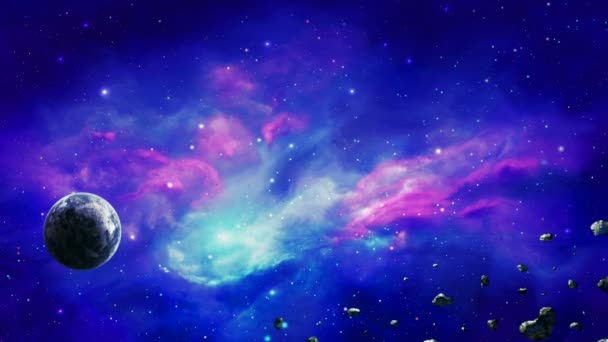 Rendered Footage Planet Colorful Nebula Asteroids — Stock Video