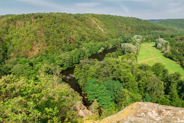 Nice view to valley with river Dyje and small bridge, national p