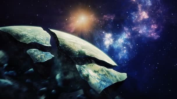 Разбитая Планета Плавающая Звездном Космосе — стоковое видео
