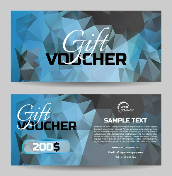 Luxury vector two side gift voucher with low poly triangle backg — Stock Vector