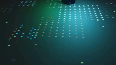 Soyut 3D Kriptografi ve büyük veri küpü. Modern iletişim teknolojisi. Benekli arka plan