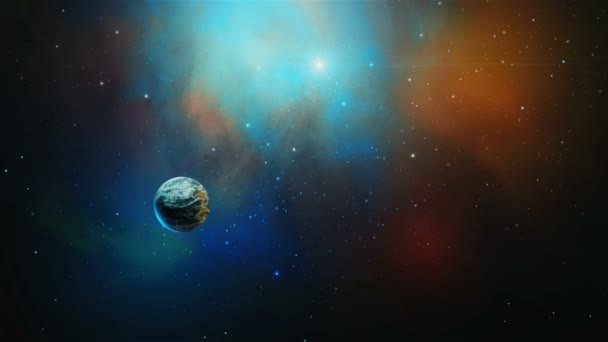 Escena espacial. Nebulosa colorida con planeta y asteroide. Elementos — Vídeos de Stock