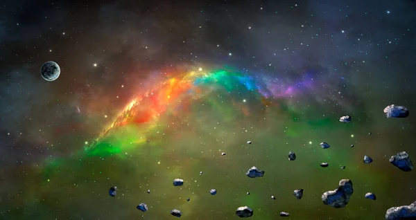 Ruimteachtergrond Kleurrijke Regenboog Nevel Met Planeet Asteroïde Elementen Geleverd Door — Stockfoto