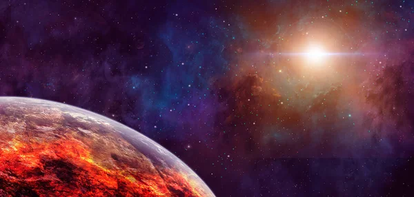 Космическая Панорама Расколотая Планета Разноцветной Туманности Элементы Меблированы Наса Рендеринг — стоковое фото