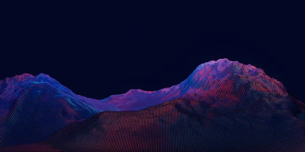 Drahtgestell Abstrakte Berglandschaft Zukunftstechnologie Big Data Grid Hintergrund Violett Und — Stockfoto