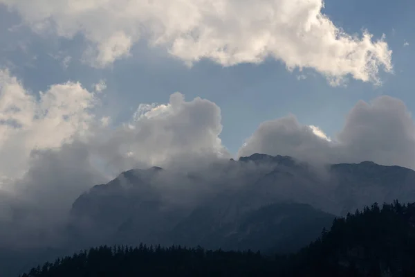 Misty Fog Rain Austia Alps Mountain Blue Sky — Stock Photo, Image