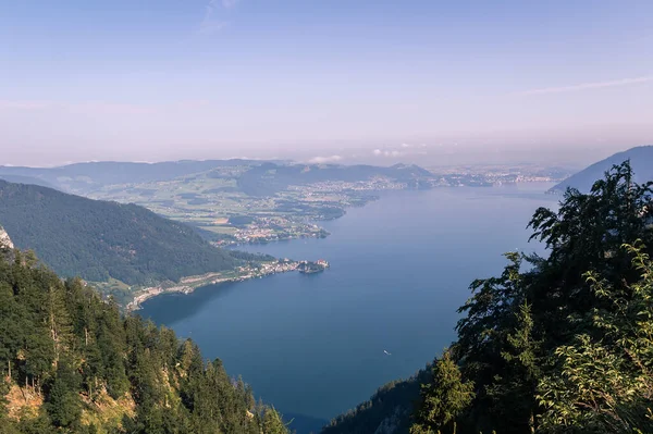 Lago Traunsee Con Montaña Los Alpes Ciudad Traunkirchen Desde Mirador — Foto de Stock