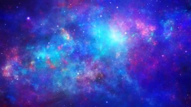Uzay arkaplanı. Yıldız alanıyla renkli fraktal nebulada uçun. NASA tarafından döşenmiş elementler. 3B görüntüleme