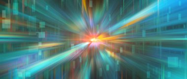 Soyut blok zincir ağı, büyük veri, PCB arkaplanı, işaret fişeği ve kare şeklinde siyanür rengi. 3B görüntüleme