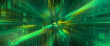 Soyut blok zincir ağı, büyük veri, PCB arkaplan yeşil renkli ve kare şeklinde. 3B görüntüleme