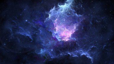 Uzay arkaplanı. Yıldızlı renkli fraktal nebula. NASA tarafından döşenmiş elementler. 3B görüntüleme