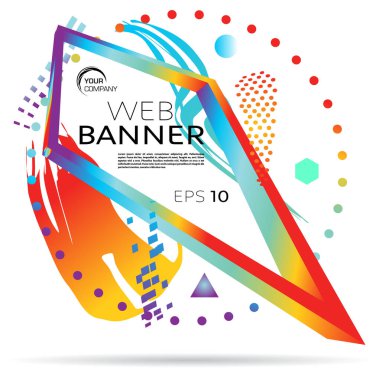 Soyut modern renkli web pankartı, beyaz üzerinde geometrik elementlere sahip arkaplan