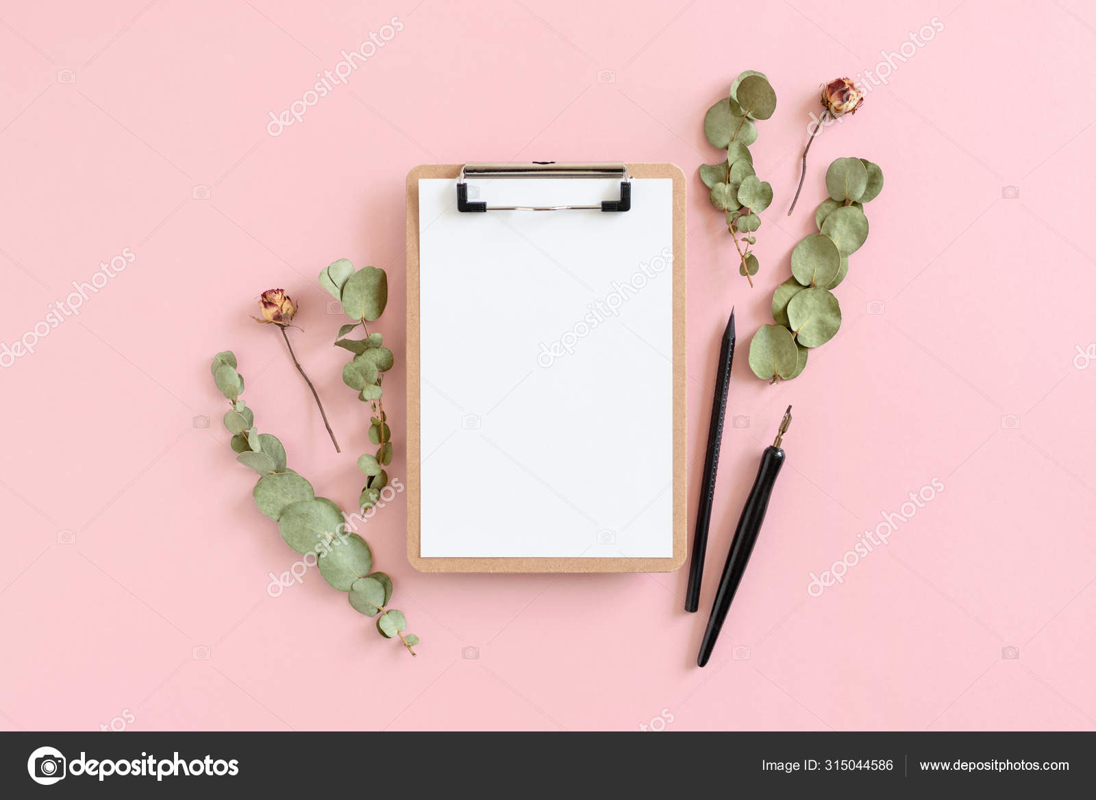 Download Clipboard Mockup Dried Flowers Calligraphy Pen Stock Photo Image By C Rorygezfresh 315044586