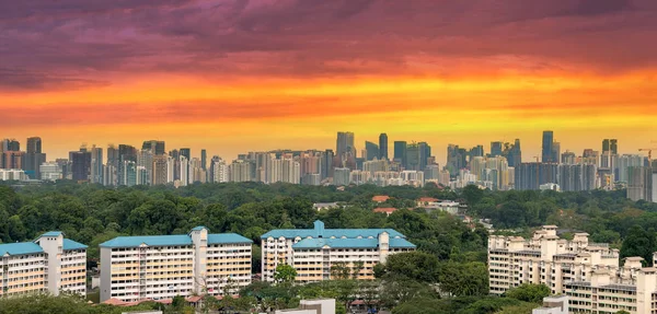 Singapore Apartment Housing Estate Downtown City Skyline View Sunset Panorama — Stock Photo, Image