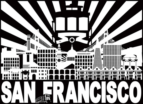 San Francisco California City Skyline Med Trolley Sun Stråler Golden – Stock-vektor