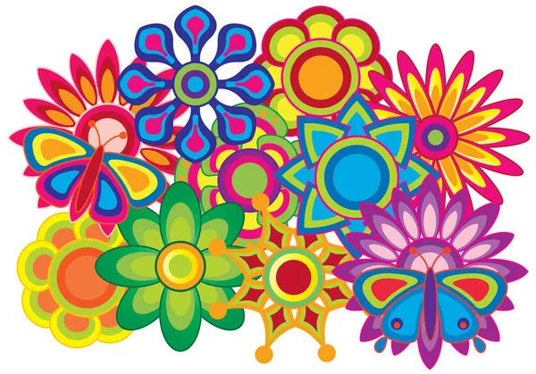 Fiori Farfalle Colori Vivaci Colorati Astratto Vettoriale Illustrazione — Vettoriale Stock