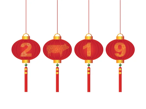 Chinese New Year Pig Red Lanterns vector Illustration — Stock Vector