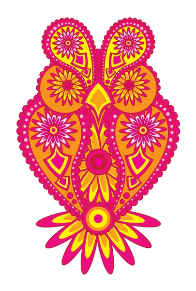 Paisley Floral Padrão Abstrato Coruja Cor Vetor Ilustração Desenho — Vetor de Stock
