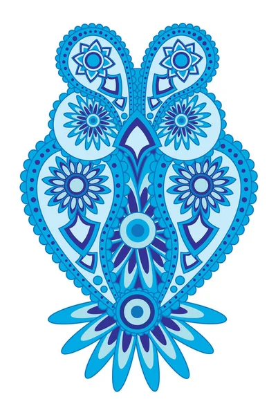 Paisley Çiçek Desenli Soyut Baykuş Mavi Rengi Vektör Çizim Çizim — Stok Vektör