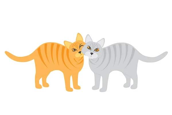 白色背景矢量插图对印花布和斑猫的依偎隔离 — 图库矢量图片