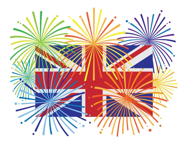 Groot Brittannië Engeland Jack Unie Vlag Met Fireworks Color Afbeelding — Stockvector