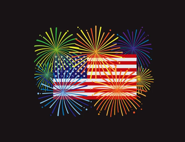 Tűzijáték Usa Amerikai Zászló Alatt Vagy Július Függetlenség Napja Ünnep — Stock Vector