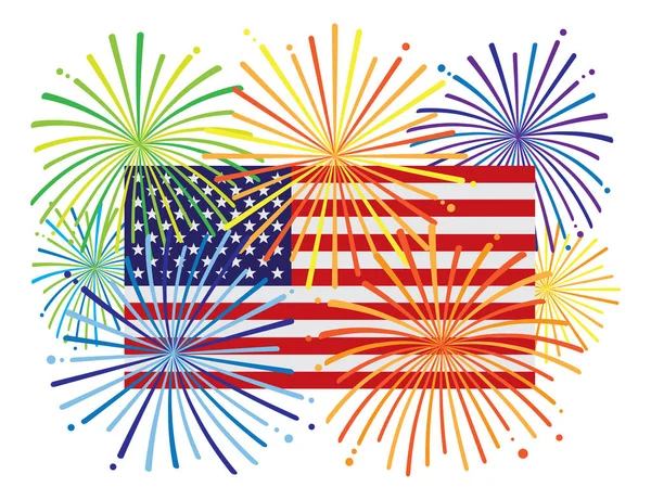 Fireworks Display Usa American Flag New Year 4Th July Independence — Stock Vector
