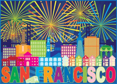 San Francisco Kaliforniya şehir manzarası arabası güneş ışınları metin Fireworks ile görüntülemek model renk vektör çizim